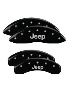 MGP 4 Caliper Covers Engraved Front & Rear 11-18 Jeep Grand Cherokee Black Finish Silver Jeep Logo buy in USA