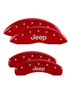 MGP 4 Caliper Covers Engraved Front & Rear 11-18 Jeep Grand Cherokee Red Finish Silver Jeep Logo buy in USA