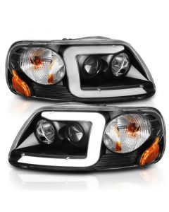 ANZO 1997-2003 Ford F-150 Projector Headlights w/ Light Bar Black Housing buy in USA