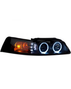 Raxiom 99-04 Ford Mustang Dual LED Halo Projector Headlights- Black Housing (Smoked Lens) buy in USA