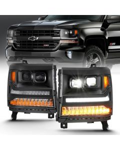 ANZO 16-18 Chevrolet Silverado 1500 LED Projector Headlights w/Plank Style Switchback Black w/ Amber buy in USA