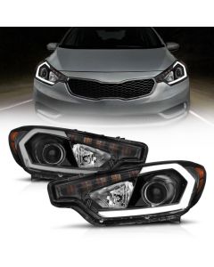 ANZO 2014-2016 Kia Forte Projector Headlights w/ Light Bar Black Housing w/ DRL buy in USA