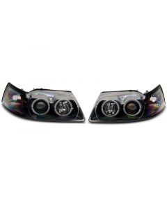 Raxiom 99-04 Ford Mustang Dual LED Halo Projector Headlights- Black Housing (Clear Lens) buy in USA