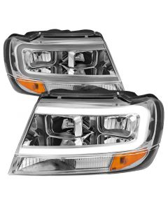 ANZO 1999-2004 Jeep Grand Cherokee Crystal Headlights w/ Light Bar Chrome Housing buy in USA