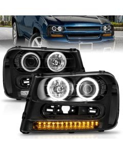 ANZO 2002-2009 Chevrolet Trailblazer Projector Headlights w/ Halo Black buy in USA