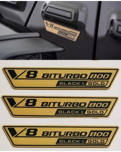 W463 W463A W464 Mercedes G class G Wagon BrabusV8 BITURBO 800 Black&Gold Style 3 pcs Emblems Set Fender Badges Tail Badge Logo Sticker Decals buy in USA