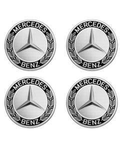 Mercedes-Benz Radnabenabdeckungen-Set, Stern mit Lorbeerkranz schwarz, klassisches Design buy in USA