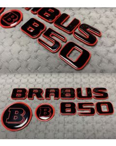 Metal Brabus B50 logos set in red color tail and front badges for Mercedes S-Class buy in USA