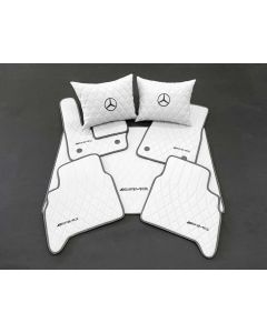 Mercedes-Benz W463A G63/G500 Floor Mats – Soft White Leather, Black Stitching, Logo Emblem buy in USA