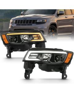 ANZO 2017-2018 Jeep Grand Cherokee Projector Headlights w/ Plank Style Switchback - Black w/ Amber buy in USA