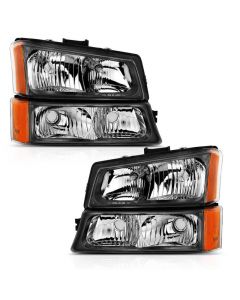 ANZO 2003-2006 Chevy Silverado Crystal Headlight w/ Signal Light Black Amber (4 pcs) buy in USA