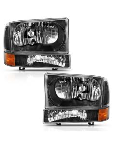 ANZO 2000-2004 Ford Excursion Crystal Headlight w/ Corner Light Black Amber (w/o Bulb) buy in USA