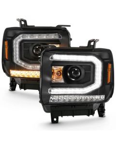 ANZO 2016-2019 Gmc Sierra 1500 Projector Headlight Plank Style Black w/ Sequential Amber Signal buy in USA