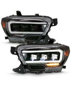 ANZO 2016-2018 Toyota Tacoma LED Projector Headlights Plank Style Black w/ Amber buy in USA