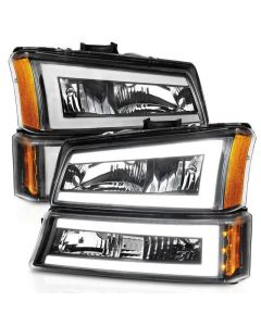 ANZO 2003-2006 Chevrolet Silverado 1500 Crystal Headlights w/ Light Bar Black Housing buy in USA