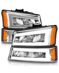 ANZO 2003-2006 Chevrolet Silverado 1500 Crystal Headlights w/ Light Bar Chrome Housing buy in USA