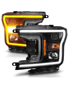 ANZO 2018-2020 Ford F-150 Projector Headlight w/ Plank Style Switchback Black Housing buy in USA