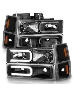 ANZO 88-98 Chevrolet C1500 Crystal Headlights w/ Light Bar Black Housing w/ Signal Side Markers 8Pcs buy in USA