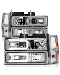 ANZO 88-98 Chevrolet C1500 Crystal Headlights w/Light Bar Chrome Housing w/ Signal Side Markers 8Pcs buy in USA