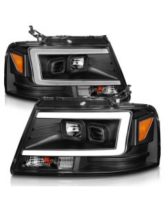 ANZO 2004-2008 Ford F-150 Projector Headlights w/ Light Bar Black Housing buy in USA