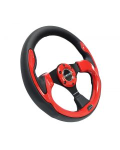 NRG Reinforced Steering Wheel (320mm) Blk w/Red Trim & 5mm 3-Spoke buy in USA