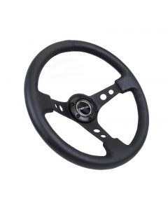 NRG Reinforced Steering Wheel (350mm / 3in. Deep) Blk Leather w/Blk Spoke & Circle Cutouts buy in USA