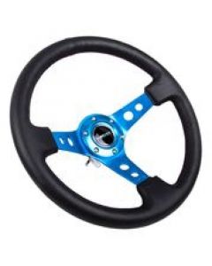 NRG Reinforced Steering Wheel (350mm / 3in. Deep) Blk Leather w/Blue Circle Cutout Spokes buy in USA