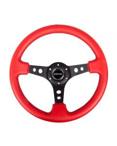 NRG Reinforced Steering Wheel (350mm / 3in. Deep) Red Leather/Blk Stitch w/Blk Spokes (Hole Cutouts) buy in USA