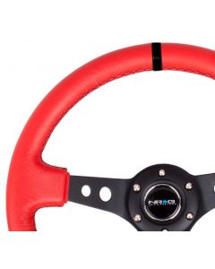 NRG Reinforced Steering Wheel (350mm / 3in. Deep) Red Suede w/Blk Circle Cutout Spokes buy in USA