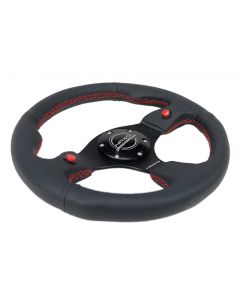 NRG Reinforced Steering Wheel (320mm) Blk Leather w/Dual Buttons buy in USA