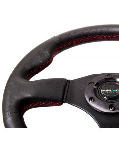 NRG Reinforced Steering Wheel (320mm) Leather w/Red Stitch buy in USA