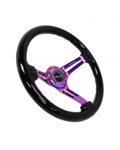 NRG Reinforced Steering Wheel (350mm / 3in. Deep) Blk Wood w/Blk Matte Spoke/Neochrome Center Mark buy in USA