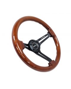 NRG Reinforced Steering Wheel (350mm / 3in. Deep) Brown Wood w/Blk Matte Spoke/Black Center Mark buy in USA