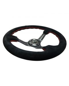 NRG Reinforced Steering Wheel (350mm / 3in. Deep) Blk Suede w/Red Stitching & 5mm Spokes w/Slits buy in USA