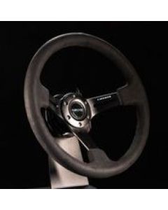 NRG Reinforced Steering Wheel (350mm / 3in. Deep) Black Leather w/ Alcantara Stitching buy in USA