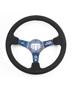 NRG Reinforced Steering Wheel (3in. Deep) Mad Mike/ 5mm Spoke /Alcantara Finish w/ Blue Stitching buy in USA