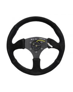 NRG Reinforced Steering Wheel (350mm / 2.5in. Deep) Blk Suede Comfort Grip w/5mm Matte Blk Spokes buy in USA