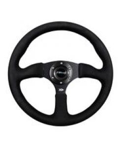 NRG Reinforced Steering Wheel (350mm / 2.5in. Deep)Blk Alcantara Comfort Grip w/4mm Matte Blk Spokes buy in USA