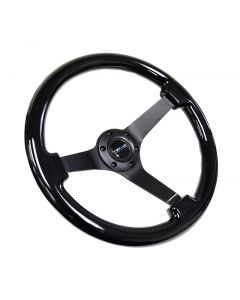 NRG Reinforced Steering Wheel (350mm / 3in. Deep) Black w/Black Chrome Solid 3-Spoke Center buy in USA