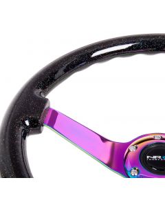 NRG Reinforced Steering Wheel (350mm / 3in. Deep) Classic Blk Sparkle w/4mm Neochrome 3-Spoke Center buy in USA