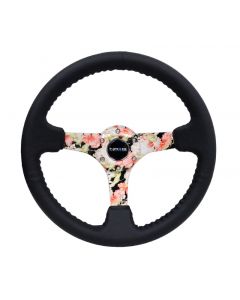 NRG Reinforced Steering Wheel (350mm / 3in. Deep) Blk Leather Floral Dipped w/ Blk Baseball Stitch buy in USA