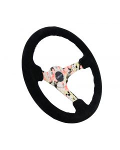 NRG Reinforced Steering Wheel (350mm / 3in. Deep) Blk Suede Floral Dipped w/ Blk Baseball Stitch buy in USA