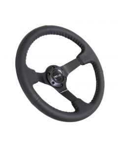 NRG Reinforced Steering Wheel (350mm / 3in. Deep) Bk Leather w/Bk BBall Stitch (Odi Bakchis Edition) buy in USA