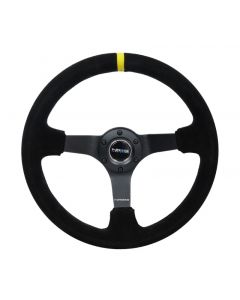 NRG Reinforced Steering Wheel (350mm / 3in. Deep) Blk Suede/X-Stitch w/5mm Blk Spoke & Yellow CM buy in USA