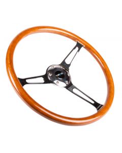 NRG Reinforced Steering Wheel (360mm) Classic Wood Grain w/Chrome Cutout 3-Spoke Center buy in USA