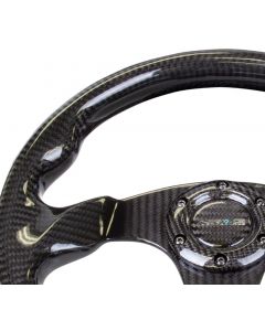 NRG Carbon Fiber Steering Wheel (320mm) Flat Bottom w/Shiny Black Carbon buy in USA