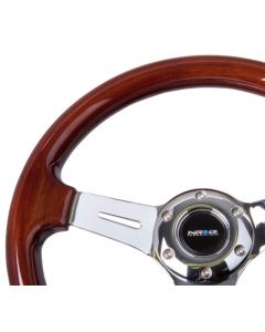 NRG Classic Wood Grain Steering Wheel (330mm) Wood Grain w/Chrome 3-Spoke Center buy in USA