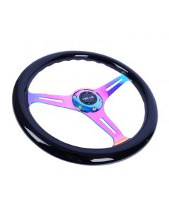 NRG Classic Wood Grain Steering Wheel (350mm) Black Paint Grip w/Neochrome 3-Spoke Center buy in USA