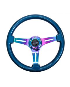 NRG Classic Wood Grain Steering Wheel (350mm) Blue Pearl/Flake Paint w/Neochrome 3-Spoke Center buy in USA