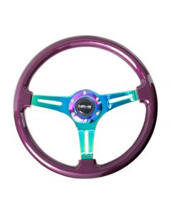 NRG Classic Wood Grain Steering Wheel (350mm) Purple Pearl Paint w/Neochrome 3-Spoke Center buy in USA